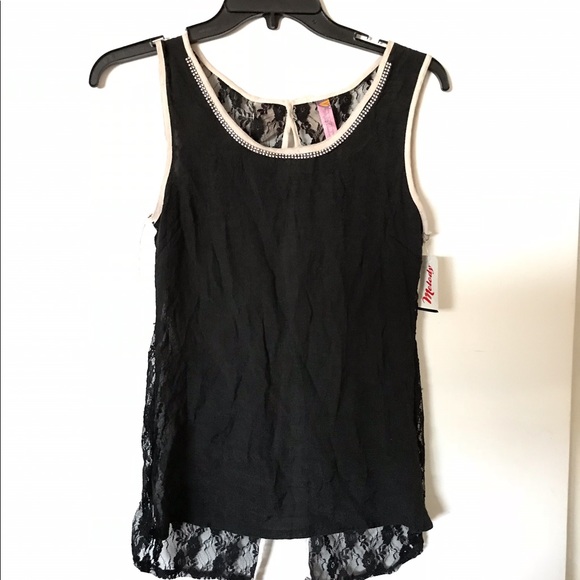 Black and Tan bling trim sheer tank top. Bow back - Picture 2 of 5